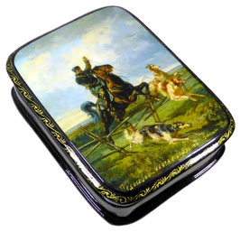 Jagd mit Russischen Barsoi - Russische Schatulle Lackdosen Palekh, Artikel Jagd04