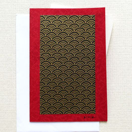 Carte de voeux vagues noires et or n°1 fond rouge
