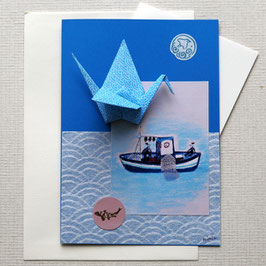 Grande carte double origami Les 2 pêcheurs
