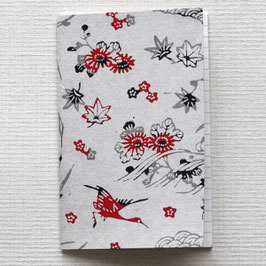Carnet de poche grues, fleurs, feuilles en rouge et noir