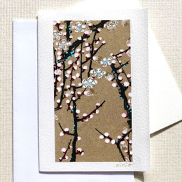 Carte de voeux branches de cerisiers en fleurs fond or sur carte blanche n°2