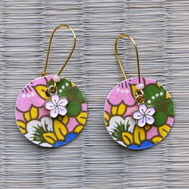 Boucles d'oreilles bouquet de fleurs roses, jaunes, bleues...