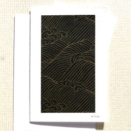 Carte de voeux vagues noires et or n°2, support blanc