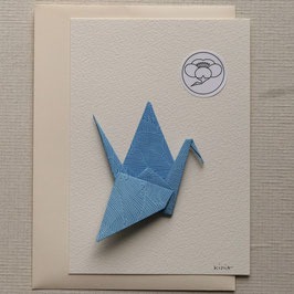 Grande carte origami les vagues bleues sur papier aquarelle