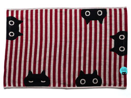 Set de table ou essuie mains chats et rayures, rouge