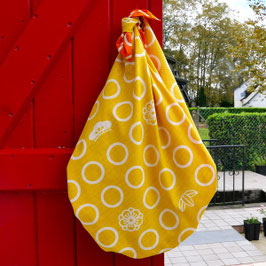 Furoshiki réversible cercles, orange et jaune 115 cm/115 cm