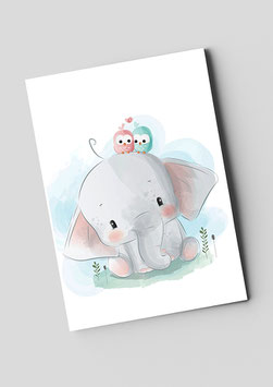 Postkarte "Elefant mit seinen Freunden"