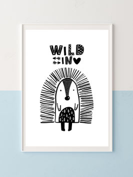Kinderzimmerbild "WILD IN LOVE" in schwarz/weiß