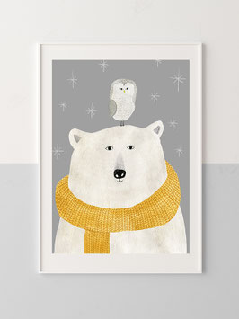 Kinderzimmerbild "Eisbär mit Eule"