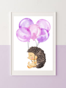 Kinderzimmerbild "Igel mit Luftballons"