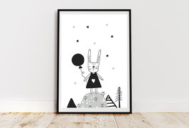 Kinderzimmerbild "Kleiner Hase" in schwarz/weiß
