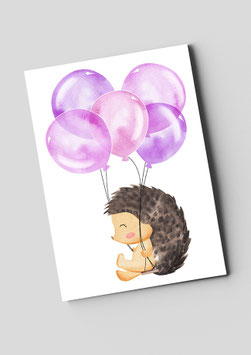 Postkarte "Igel mit Luftballolns"