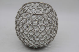 Kristall-Windlicht silber Kerzenhalter groß rund Kugelwindlicht 15cm