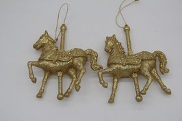 Weihnachtsdeko Glitzer gold Karussellpferd Anhänger