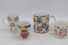 Porzellan Kaffeetasse Kaffeepott Eulenmotiv bunt Jumbo Cha Cult Carmani