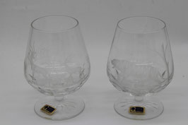 2er Set Lausitzer Glas 24% Bleikristall Handschliff Jagdmotive Cognacschwenker