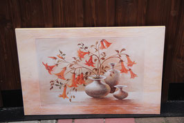großes dekoratives Wandbild Vase orange Blumen Stillleben 60x90cm