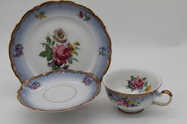 3tlg. Sammeltassengedeck Kaffeetasse Winterling Kirchenlamitz blau bunt Blumen