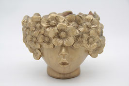 goldener Kopf zum bepflanzen Übertopf Polyresin Gesicht Blumenkranz