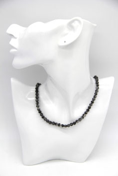 schwarze Drachenader Achat Edelstein Perlen Kette Halskette Collier Schmuck 40cm