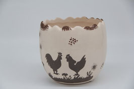 Keramik Übertopf Eierform Ostern Frühling Blumentopf Hühner cremeweiß braun