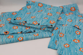 DDR 4-tlg. Kinderwagen Garnitur Kissen Set Bettwäsche Bettbezug blau weiß orange