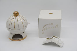 weißer Apfelbräter mit goldenen Streifen Kuppel Keramik OVP