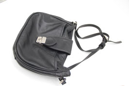 kleine schwarze Handtasche mit silbernem Verschluss Halbmond Leder Umhängetasche