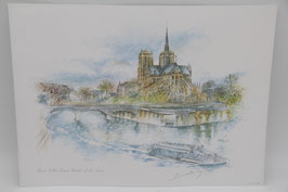 Kunstdruck Aquarell Paris Notre Dame Seine