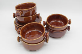 6er Set Suppentassen Suppenschüsseln +Untertassen Keramik DDR-Stil Schalen braun