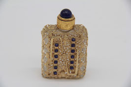 Vintage Czech Glass Perfume Parfum Flakon Böhmen filigran blau gold tschechisch