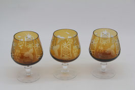 3er Set Cognacschwenker amber honigbraunes Überfangglas Mid-Century