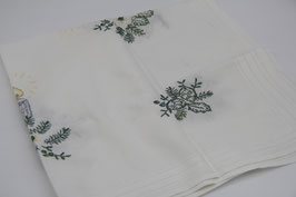 weiße Baumwolltischdecke mit Weihnachtsmotiv handbestickt blau grün