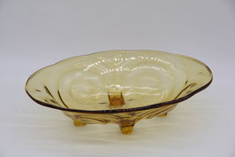 Art Déco Schale Pressglas ovale Glasschale Anbietschale Gelb Bernstein Obstschale auf Füßen