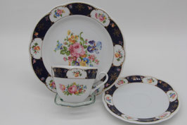 3tlg. Sammeltassengedeck Kaffeetasse Classic Blue Triptis Porzellan blau Blumen