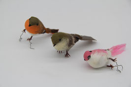 2er Set kleine Dekovögel echte Federn Spatz Rotkelchen rosa Vogel