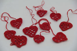 15tlg. Set Weihnachtsanhänger gehäkelte Herzen schneeflocke rot Handarbeit