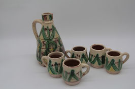 6tlg. Keramik Karaffe Becher Ukraine Romania 1940er Ethno Hutsul Folklore Handarbeit