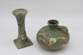 Ruscha Art echt Handarbeit Vase kugelig / Kerzenleuchter Keramik grün 60er 70er