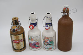 4er Set besondere Bierflaschen Steingut mit Bügelverschluss