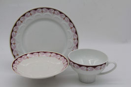 3tlg. Sammeltassengedeck CP Lettin Porzellan Ornament rosa rot DDR