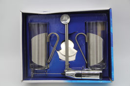 Latte Macchiato Set 7teilig Gläser mit Metallgriff Löffel Milchaufschäumer