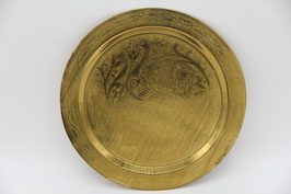 Vintage Messing geätzt Pfau rund Serviertablett Armenien gold Vogel Servierteller