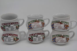 6er Set  Siaki Suppentassen mit Rezept Zwiebelsuppe Tomatensuppe Henkel Keramik