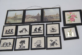 13er Set Minibilder Miniaturbilder Scherenschnitt Kunstdrucke Diaformat Glas DDR