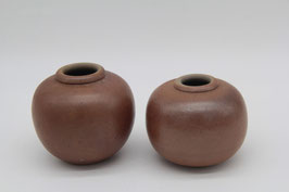 2er Set kleine kugelige Keramikvasen braun Steingut Steinzeug Blumenvasen