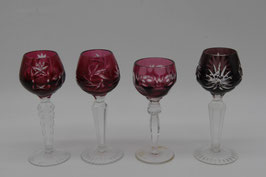 4er Set Kristall-Glas rubinrot Überfang Likörgläser Schliff Schleuderstern Stengelglas