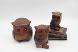 Holz Figur Eule Dekofigur auf Büchern Buchstütze Uhu Holzeule geschnitzt Kautz