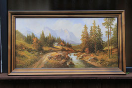 M. Weber Kunstdruck Berglandschaft Holzrahmen 60x110cm Landschaft Bach Alpen