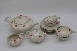 13tlg. alt Art Deco Kaffeeservice Teeservice Geschirr orange Muster Mid Century